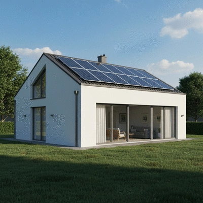 Modern house with solar panels and energy efficient windows