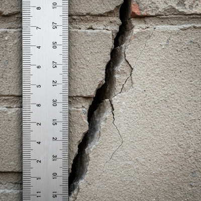 Close-up of a structural crack on a house wall, indicating damage. No text, no words, no typography, no labels, clean image.