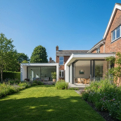 Modern house with a new extension, showing seamless integration