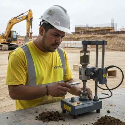 Geotechnical engineer analyzing soil samples