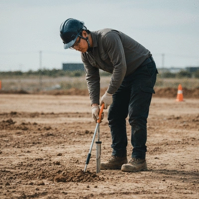 Geotechnical engineer taking soil samples at a construction site