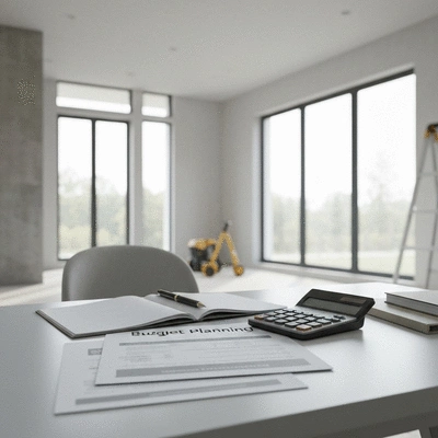 Modern home renovation in progress with focus on budget planning documents