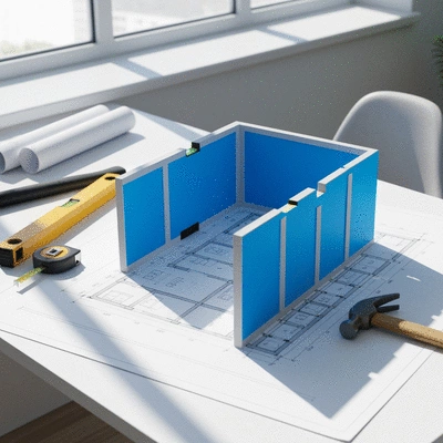 Architectural blueprint of a building with structural walls highlighted